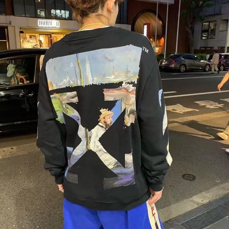 ♻️💯Upper body reference model picture❤️Top tested version OFF WHITE OW timeless classic Monet oil painting watercolor graffiti hooded zipper pure cotton loose loose men and women couples same style round neck sweatshirt overseas hot style, star same style upper body, classic and beautiful oil painting style! World treasures, top famous paintings, walking works of art!  A good product starts with the fabric of the clothes. Our fabrics are pre-shrunk with epoxy water before leaving the fabric factory. After the fabrics are dried, they will have a light fragrance. Who can do this? The printing uses an imported 16-head white ink color drawing integrated direct printing machine + discharge dyeing process, which is completely consistent with zip. It effectively guarantees the perfect printing texture and visual effect. The multi-layered hollow points in the printing pattern are all manually modified, and the alignment is consistent to identify the first eye-catching point.   From the beginning of 2019 to now, a total of 100,000+ have been shipped. It can be said that this model is made to perfection. The basic purchase price for foreign purchasing agents is 50+, and the repurchase rate is 100%. The details, fabrics, and printing can be said to be completely restored, a true top version!  Let’s talk about the reason for 100,000+ sales! First, you can see the products we make, and all the identification details are in place. 1. The 4 hollow points on the printed character hat are identification details. During the scan, many manual modifications were required, and a hollow point was exposed, which was a fake at first glance. This is hollow, not black dot printing. 2. Printing is a combined process of discharge dyeing + direct injection! Both the black and white prints can be pulled apart, and the prints will not be damaged by loosening and rebounding. The dye is completely integrated into the fabric. 3. The fabric is 480 grams of custom-dyed fish scale terry cotton fabric, which has an excellent hand feel. 4. The collar label is embossed and has a hand-feeling effect! Definitely not an embroidery label, nor a blue label. 5. The tag rope is hung vertically from the collar. The rope is 120CM long, not a side rope. It is full of details. 6. Details, the main picture is actually shot. If you are worried about what you have seen, you can directly compare it with the pictures of my home and the official website. Fearless of all comparisons. 7. Customized pull tabs with engravings and hat rope bells with engravings! These are the details of the identification.   Size: XS-L Color: Black Off-White P:360